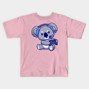 Cute Koala Playing Game With Headphone Cartoon Kids T-Shirt